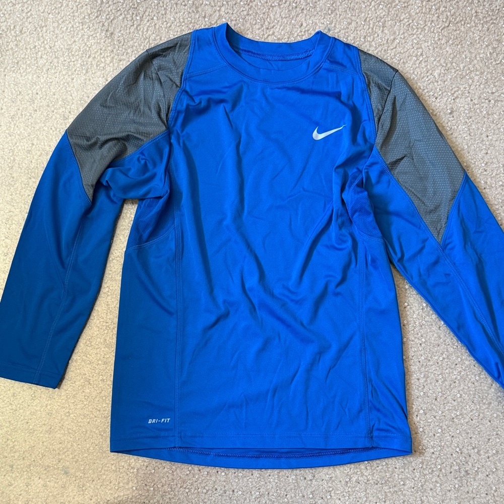 Nike Blue and Gray Dri-Fit Long Sleeve Shirt